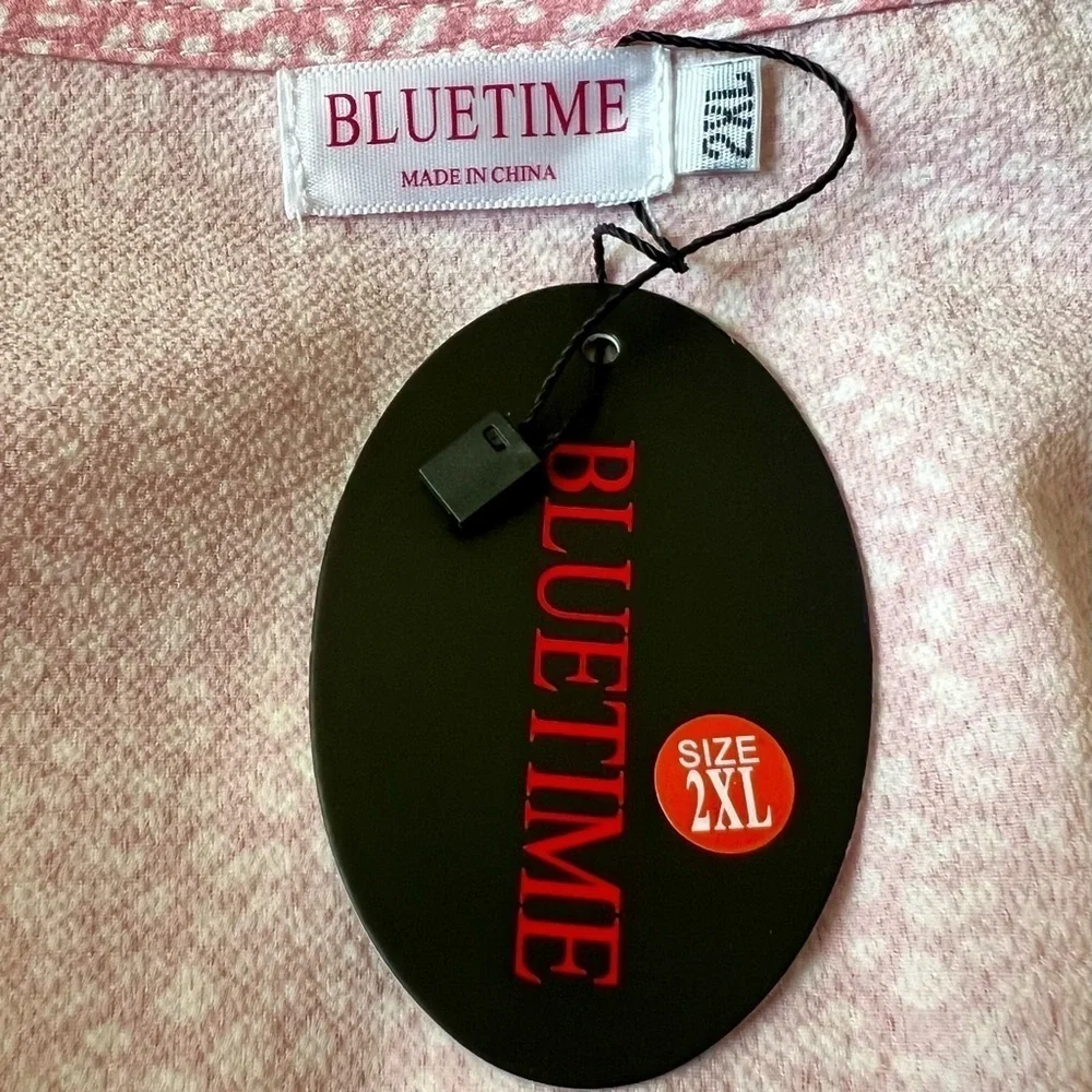 Bluetime NEW Pink & White Print V Neck 3/4 Sleeve Tie Front Top Women’s 2XL - Picture 8 of 9